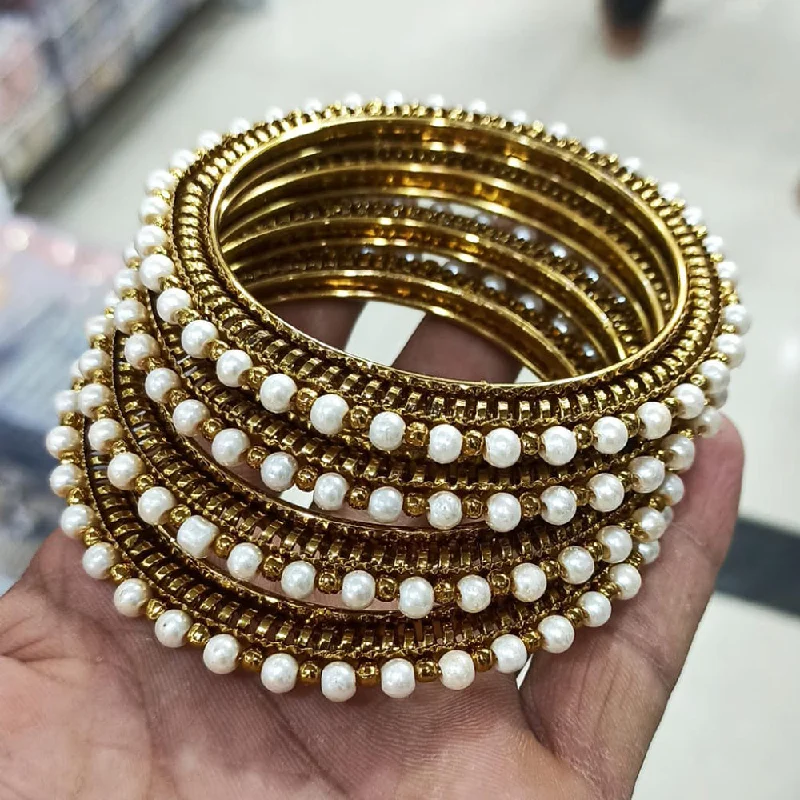 women’s gemstone bracelets-Manisha Jewellery Gold Plated Pearl Bangles Set