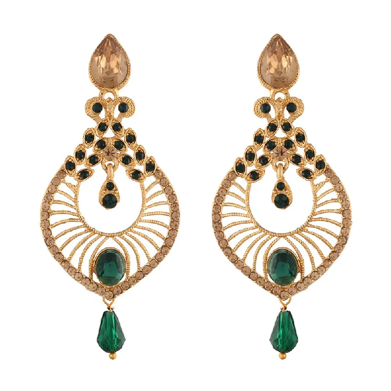 women’s long dangly earrings-Etnico Traditional Gold Plated Dangler & Drop Chandbali Designer Earrings For Women (E2612G)