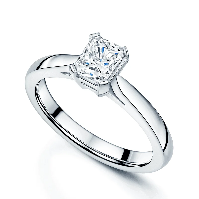 women’s forever engagement rings-Platinum GIA Certificated 0.92 Carat Radiant Cut Solitaire Diamond Ring