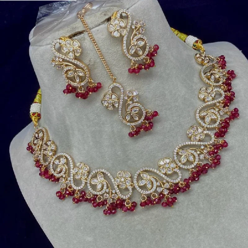 women’s infinity necklaces-Amoliya Jewels Gold Plated Polki Kundan Stone And Pearls Necklace Set