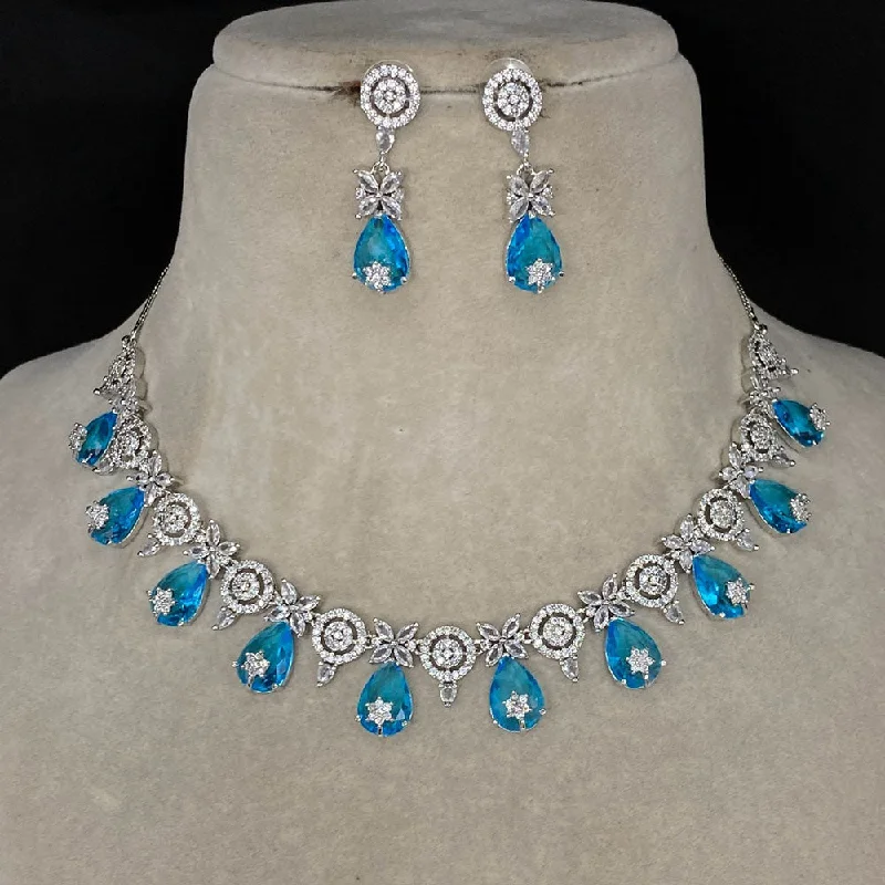 women’s birthstone necklaces-Royal Kundan Jewellery Silver Plated American Diamonds Necklace Set