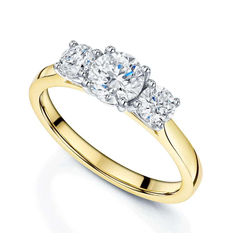 women’s antique engagement rings-18ct Yellow Gold GIA Certificated Round Brilliant Cut Three Stone Diamond Ring