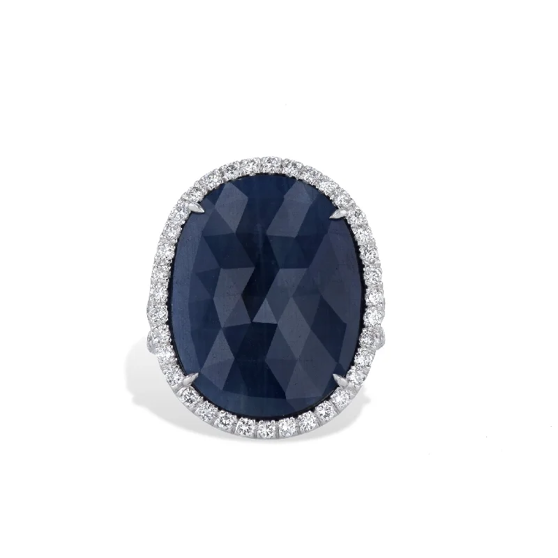 women’s platinum sapphire engagement rings-White Gold Sapphire Slice Pave Diamond Ring