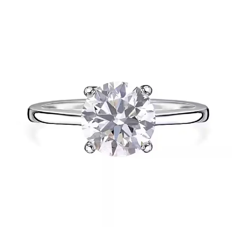 women’s matching wedding and engagement rings-2Ct Solitaire Round Cut Lab Grown Diamond Ring in Platinum