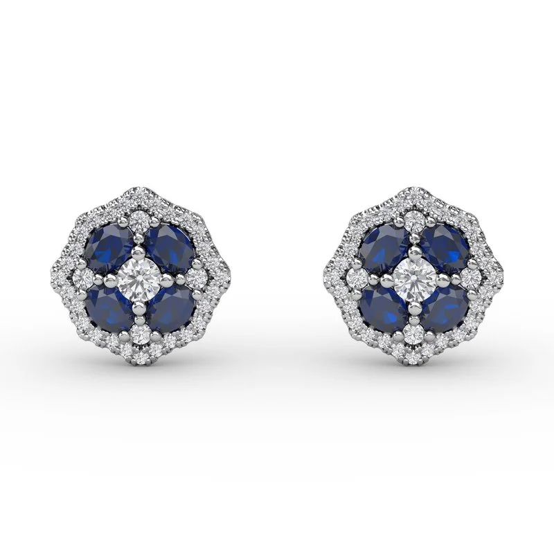 women’s birthstone earrings-Striking Sapphire and Diamond Stud Earrings ER1690S