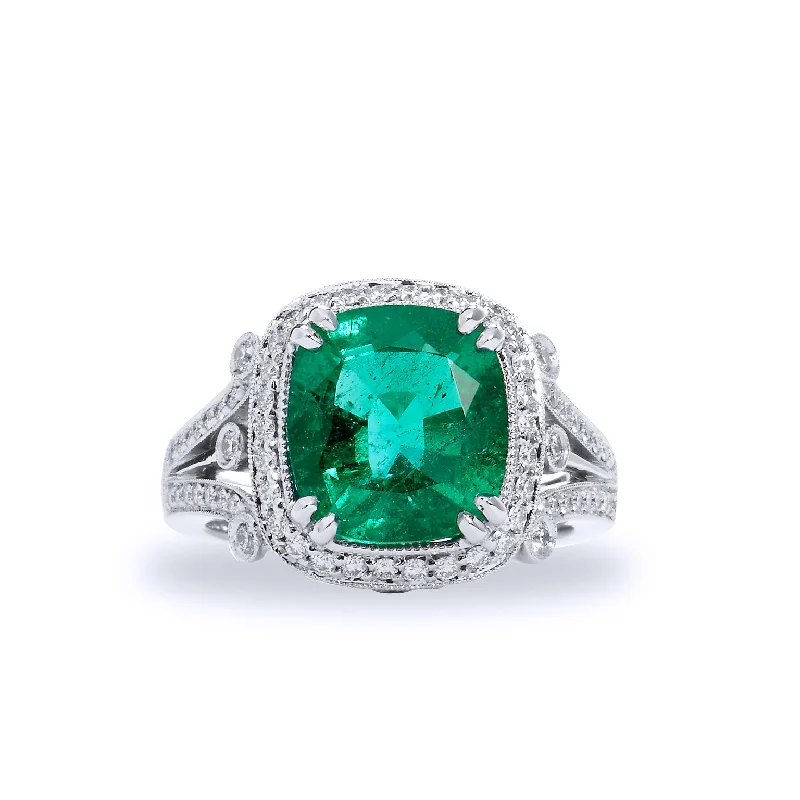 women’s simple sapphire engagement rings-4.09 Carat Zambian Emerald And Diamond Ring