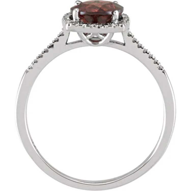 women’s affordable platinum engagement rings-Sterling Silver Natural Mozambique Garnet & .01 CTW Natural Diamond Ring