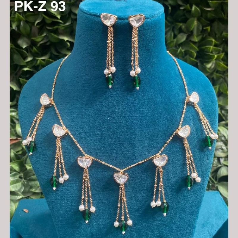 women’s pendant necklaces-Amoliya Jewels Gold Plated Polki Kundan Stone And Pearls Necklace Set