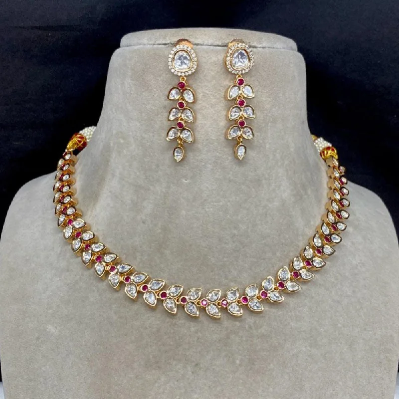 women’s gemstone necklaces-Amoliya Jewels Gold Plated Polki Kundan Stone Necklace Set