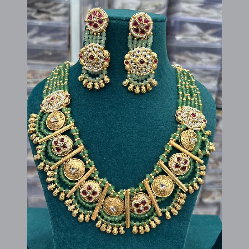 women’s multi-layer necklaces-JCM Jewellery Gold Plated Kundan Stone And Beads Necklace Set