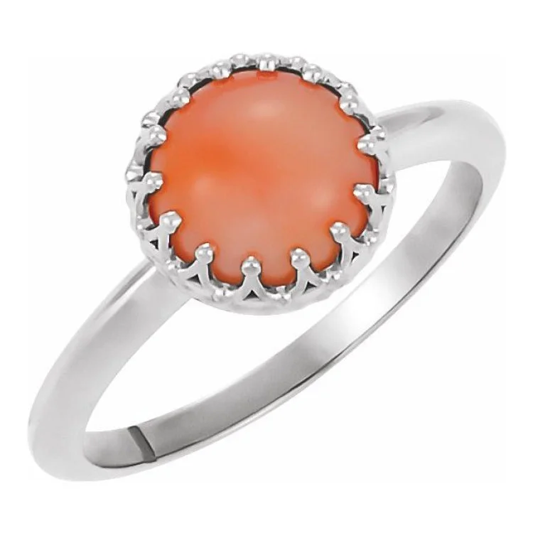 women’s unique wedding rings-Platinum 5 mm Natural Pink Coral Crown Cabochon Ring