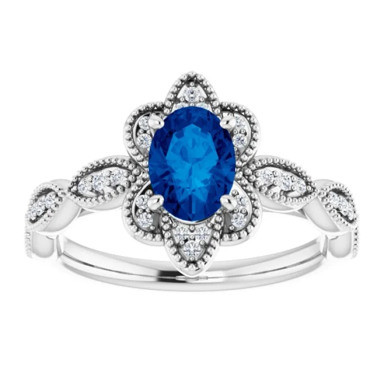 women’s classic engagement rings-14K White Lab-Grown Blue Sapphire & 1/8 CTW Natural Diamond Ring