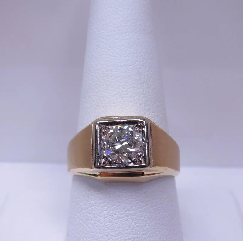 women’s princess cut engagement rings-14K ESTATE GENTS DIAMOND RING