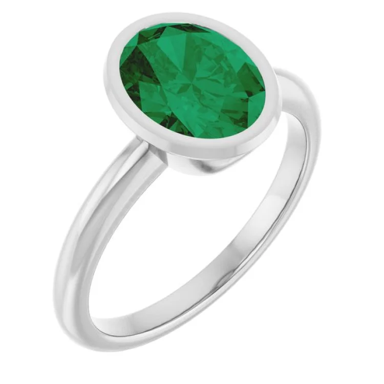 women’s gold-plated rings-14K White Lab-Grown Emerald Ring