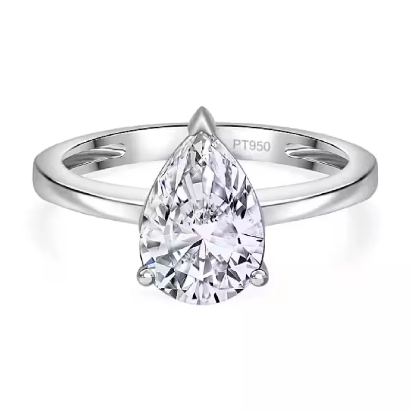 women’s antique engagement rings-2Ct Solitaire Pear Cut Lab Grown Diamond Ring in Platinum