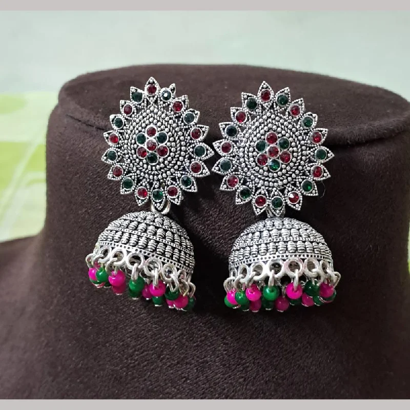 women’s elegant drop earrings-H K Fashion Oxidised Plated Austrian Stone And Beads Jhumki Earrings