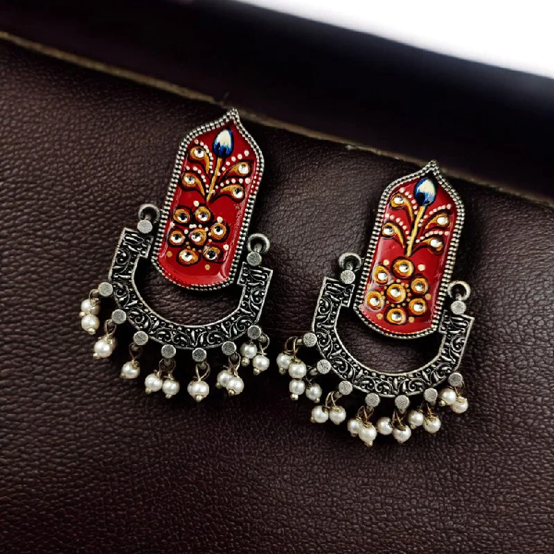 women’s emerald earrings-Maharani Jewels Oxidised Plated Pearls Dangler Earrings