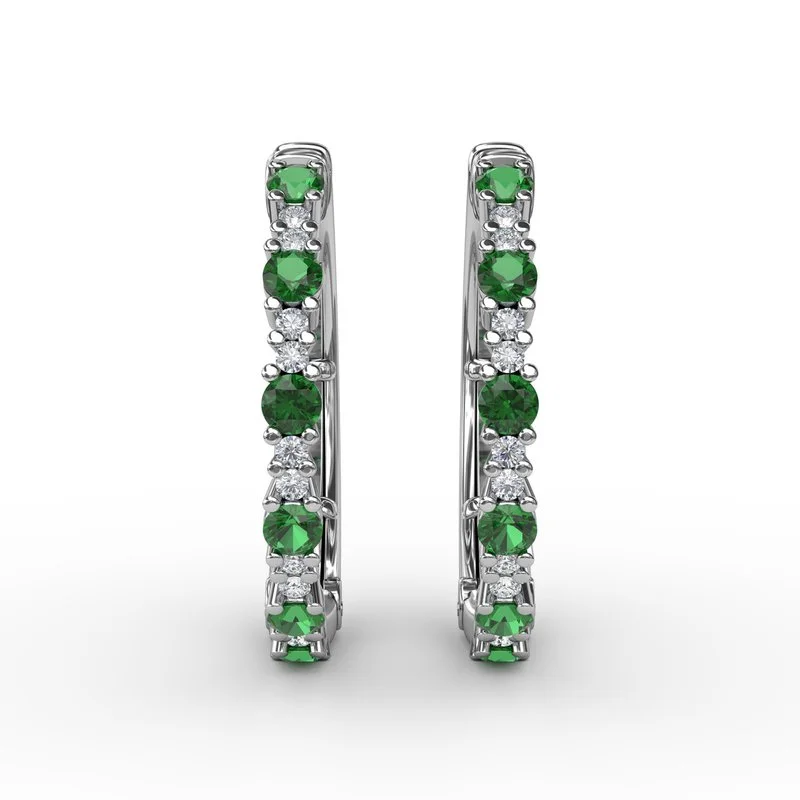 women’s teardrop earrings-Precious Emerald and Diamond Hoop Earrings ER1743E