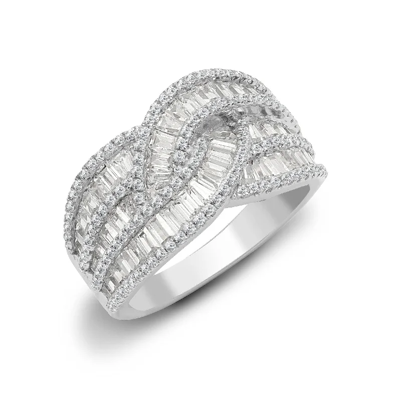 women’s unique diamond engagement rings-18ct White 1.83ct Round & Baguette Diamond Ring