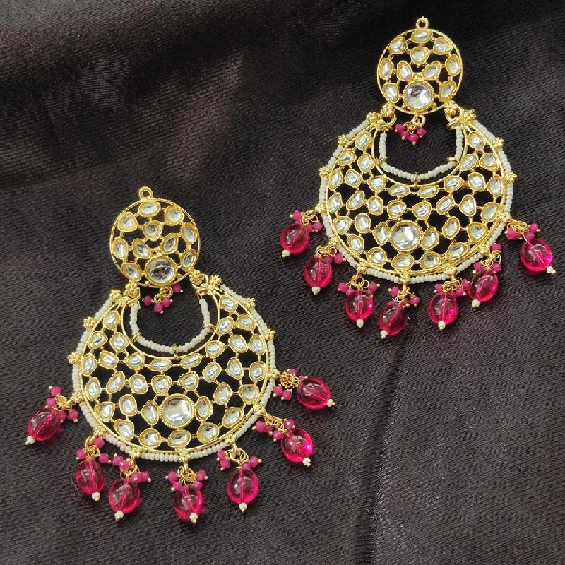 women’s layered earrings-Darshana Jewels Gold Plated Kundan Stone And Beads Dangler Earrings