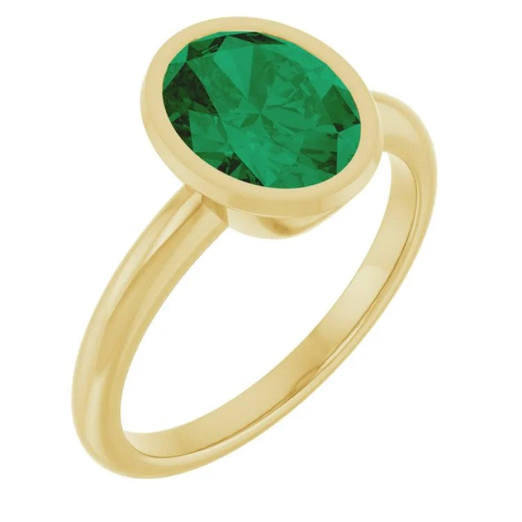 women’s custom-designed rings-14K Yellow Lab-Grown Emerald Ring