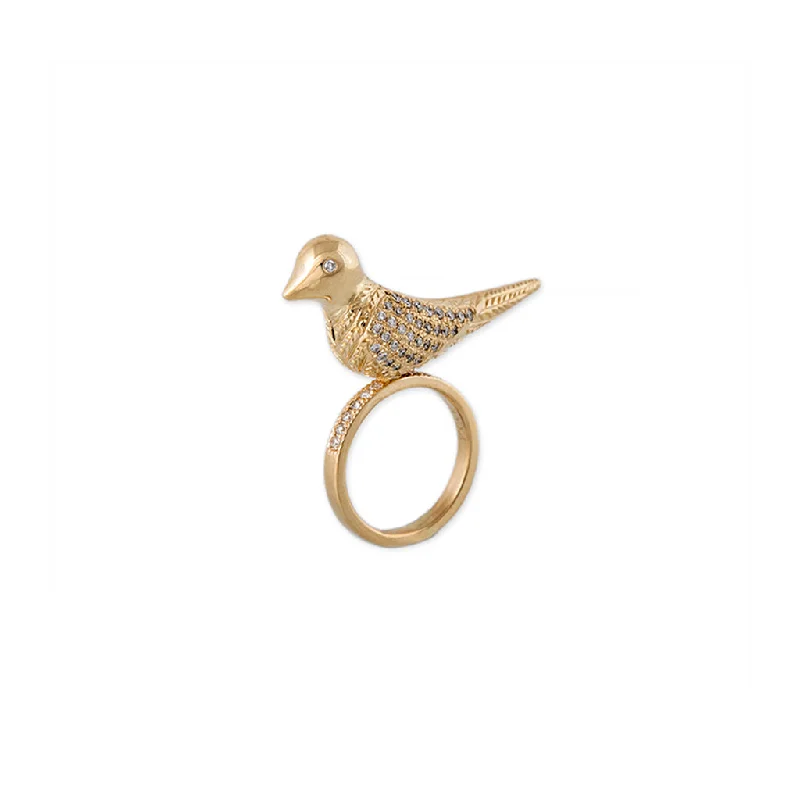 women’s emerald cut diamond engagement rings-SITTING BIRD PAVE DIAMOND RING