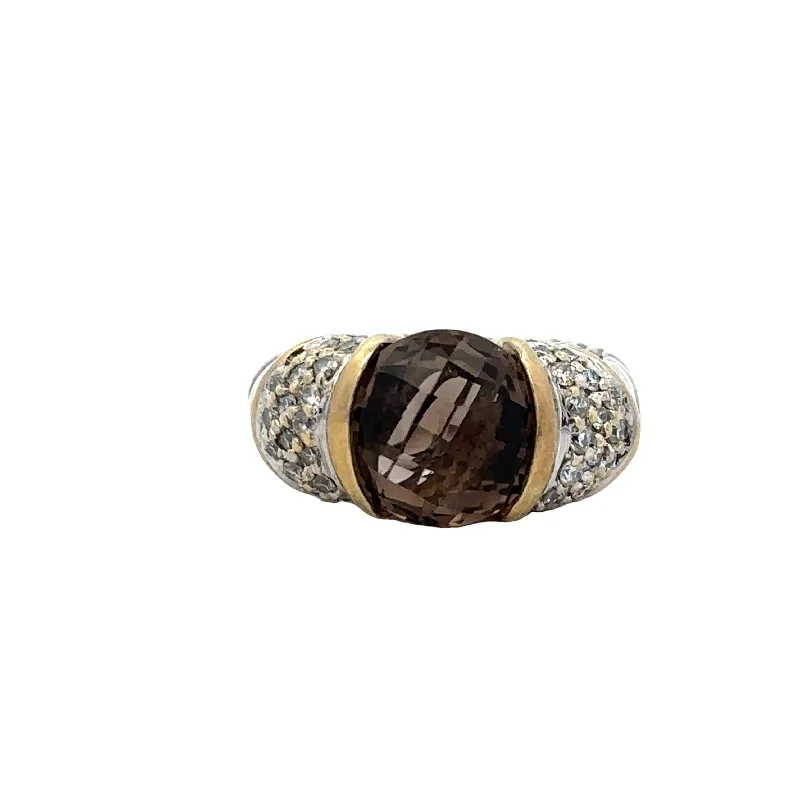 women’s cushion cut engagement rings-David Yurman Smoky Quartz and Diamond Ring in Silver and 14k Gold