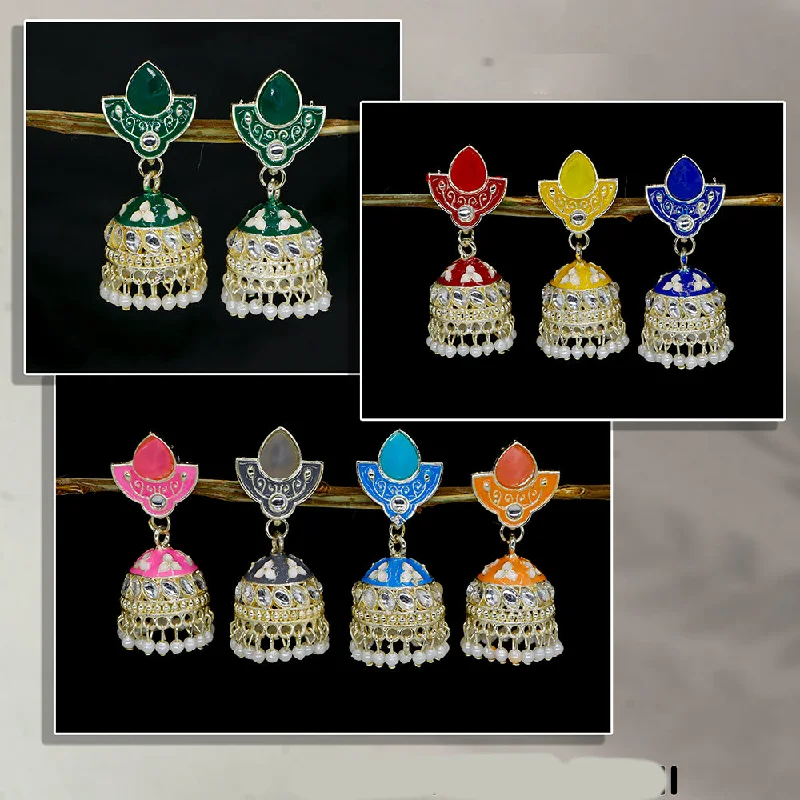 women’s sapphire earrings-Mahavir  Gold Plated Kundan Stone And Meenakari Jhumki Earrings