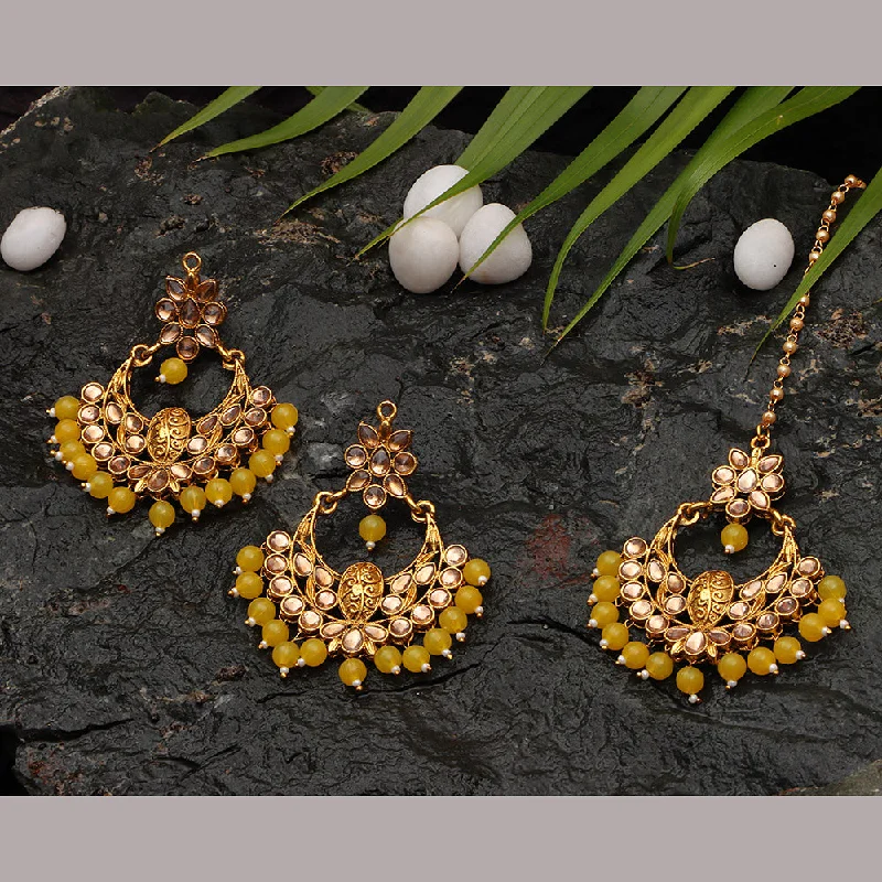 women’s gold earrings-Darshana Jewels Gold Plated Crystal Earrings With Mangtikka