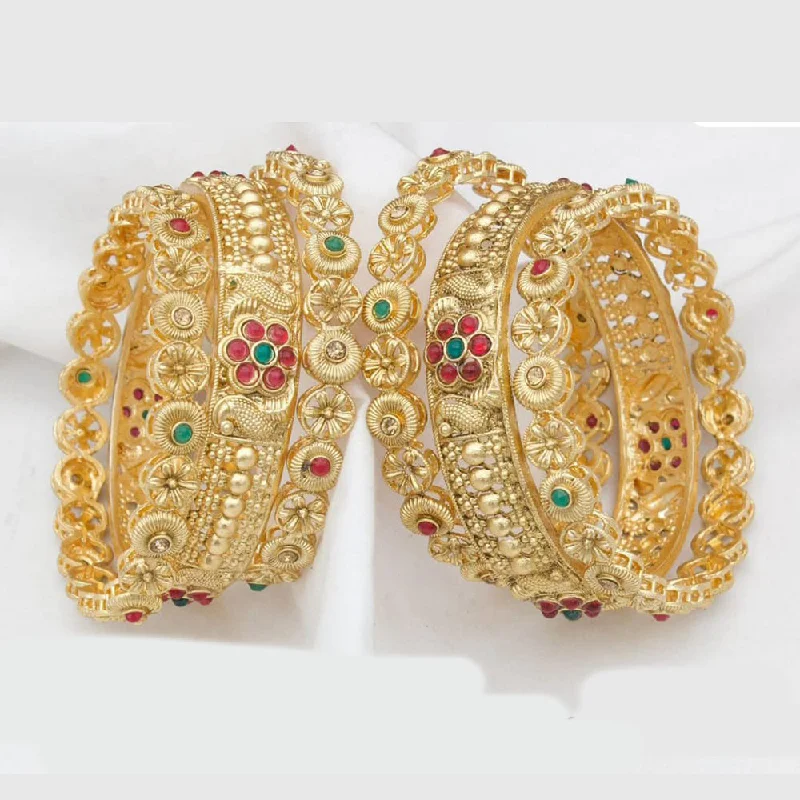 women’s bridal bangles-Kavita Art Gold Plated Pota Stone Bangles Set