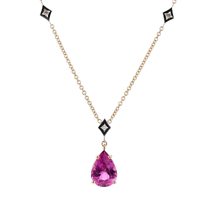 women’s layered gold necklaces-Pear Shaped Tourmaline and Diamond Necklace