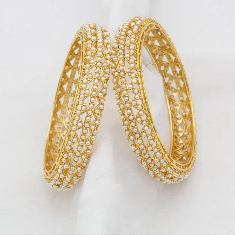 women’s chic bracelets-Manisha Jewellery Gold Plated Pearl Bangles Set