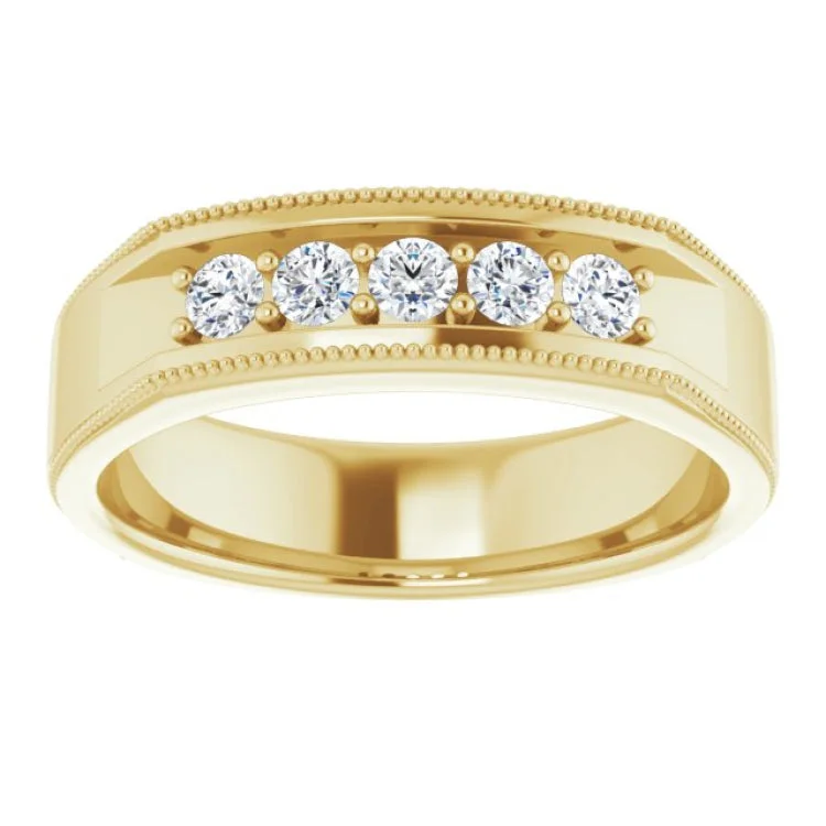 women’s promise rings-14K Yellow 3/8 CTW Natural Diamond Milgrain Band