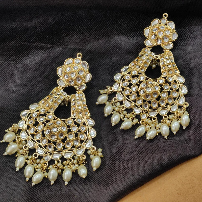 women’s flower stud earrings-Darshana Jewels Gold Plated Kundan Stone And Beads Dangler Earrings