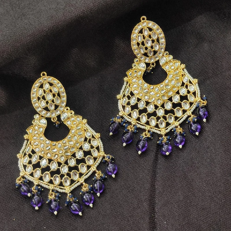 women’s gemstone earrings-Darshana Jewels Gold Plated Kundan Stone And Beads Dangler Earrings