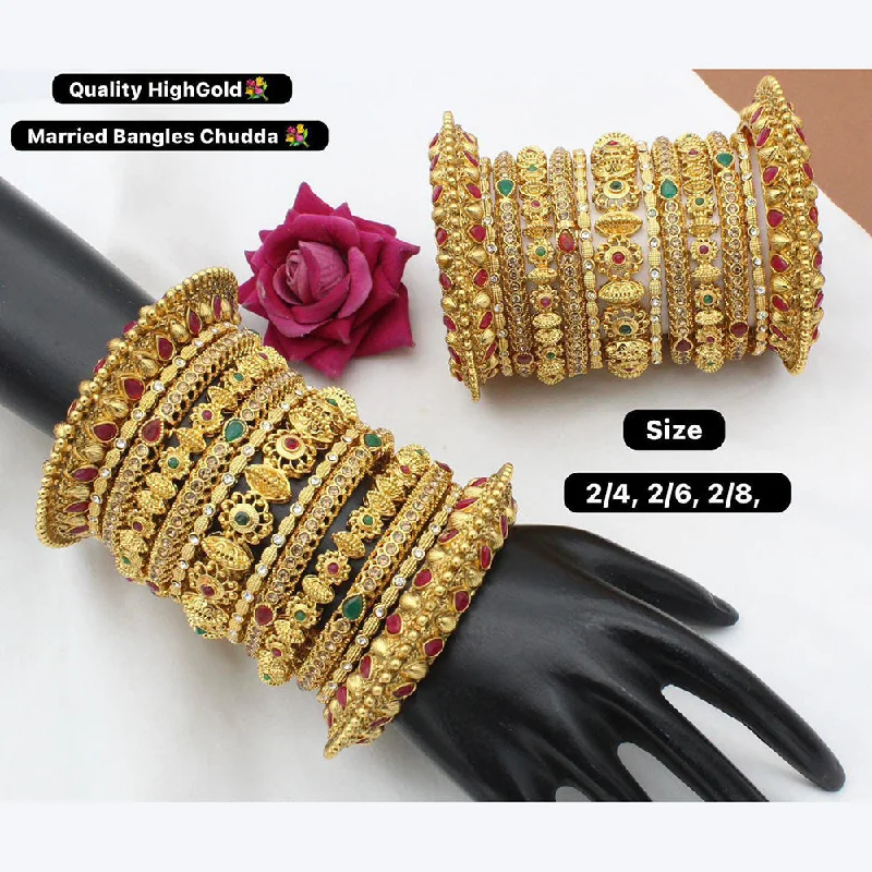 women’s heart-shaped bangles-Manisha Jewellery Gold Plated Pota Stone Bangles Set