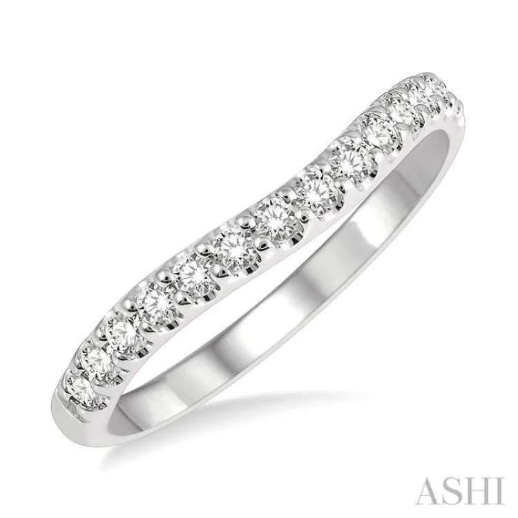 women’s eternity bands-1/3 Ctw Arched Center Round Cut Diamond Wedding Band in 14K White Gold