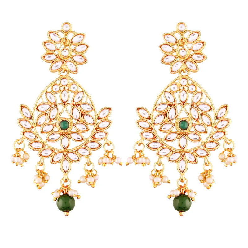 women’s bridal earrings-Etnico Traditional Gold Plated Chandbali Earrings Encased With Faux Kundans For Women/Girls (E2465G)