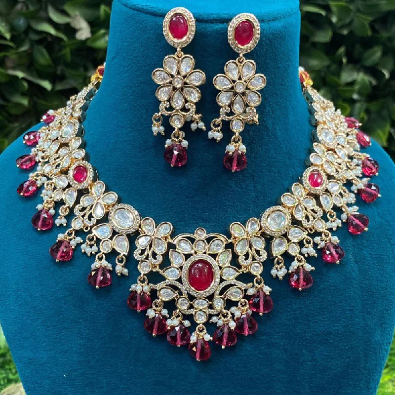 women’s celestial necklaces-Amoliya Jewels Gold Plated Polki Kundan Stone And Beads Necklace Set