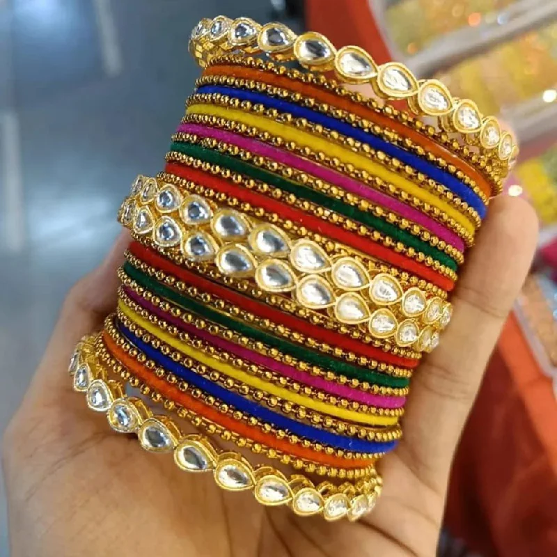 women’s multi-strand bracelets-Manisha Jewellery Gold Plated Kundan Bangles Set