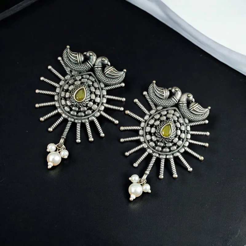 women’s heart-shaped earrings-Maharani Jewels Oxidised Plated Pota Stone Stud Earrings