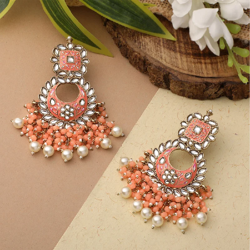 women’s fashion earrings-Mahi Orange Meenakari Work Floral Chandbali Traditional Dangler Earrings with Crystals and Beads for Women (ER11098131GOrg)