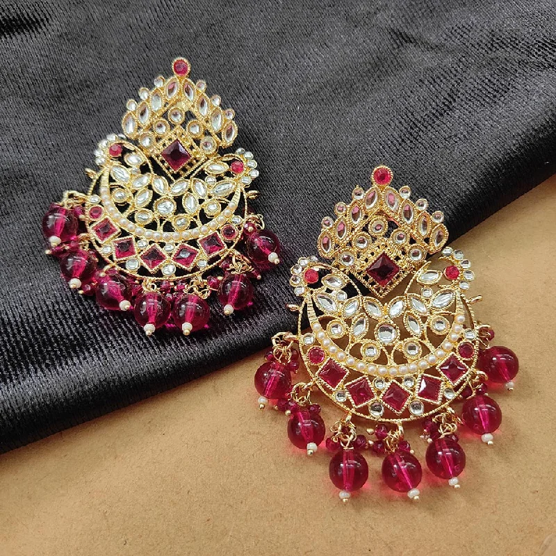 women’s silver earrings with pearls-Darshana Jewels Gold Plated Kundan Stone And Beads Dangler Earrings