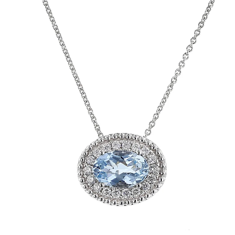 women’s modern necklaces-Pastel Aquamarine Diamond Oval Necklace