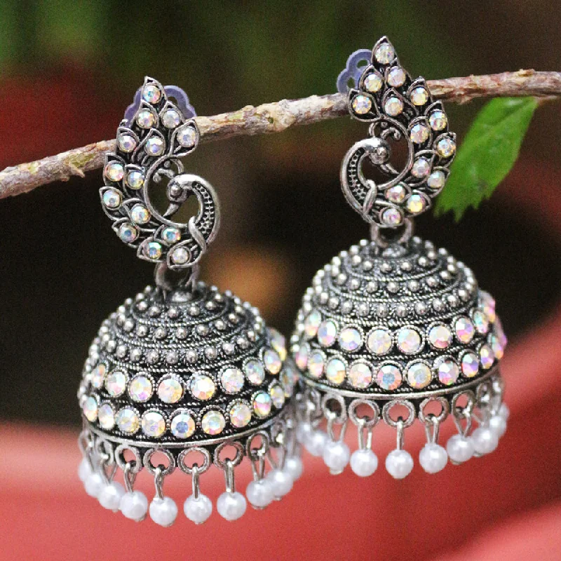 women’s bridal earrings-H K Fashion Oxidised Plated  Austrian Stone Jhumki Earrings