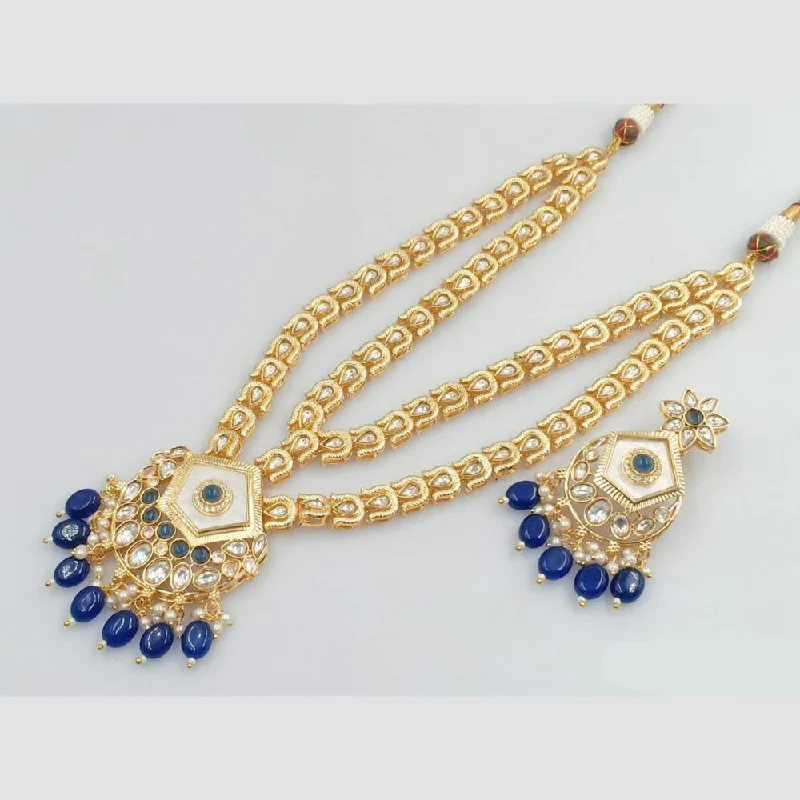 women’s pearl drop necklaces-Rani Sati Jewels Gold Plated Kundan Stone And Pearl Long Necklace Set