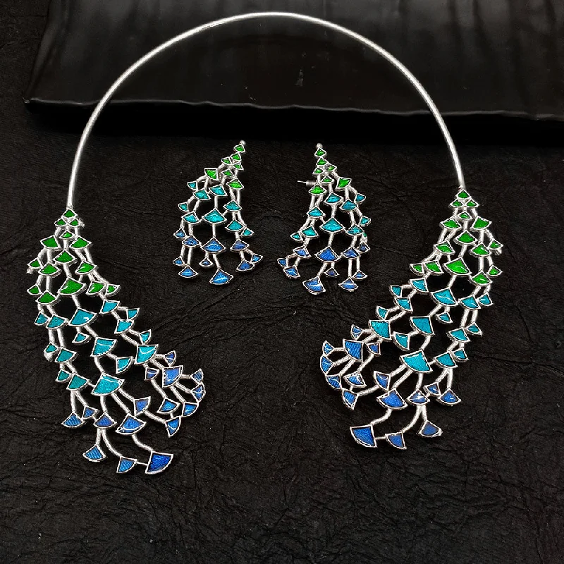 women’s simple necklaces-Deep Jewell Oxidised Plated  Meenakari Necklace Set