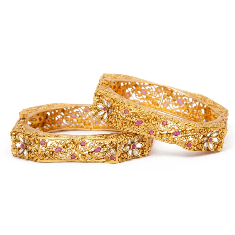 women’s silver bangles-Raddhi Jewels Designer Premium Quality Rajwadi Gold Plated Brass Openable Kada/Bangles Set