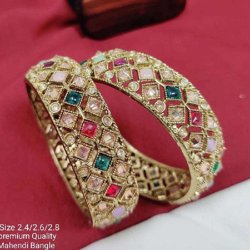 women’s stretch bracelets-Pooja Bangles Gold Plated Crystal Stone Bangles Set