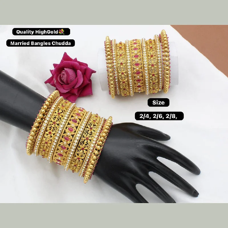 women’s simple bangles-Manisha Jewellery Gold Plated Pota Stone Bangles Set